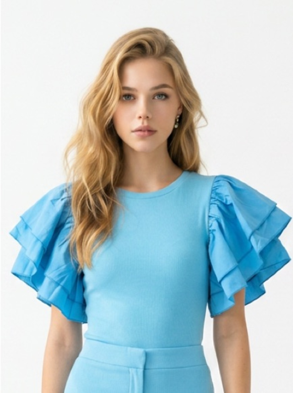Ruffle Sleeve Light Blue Bodysuit